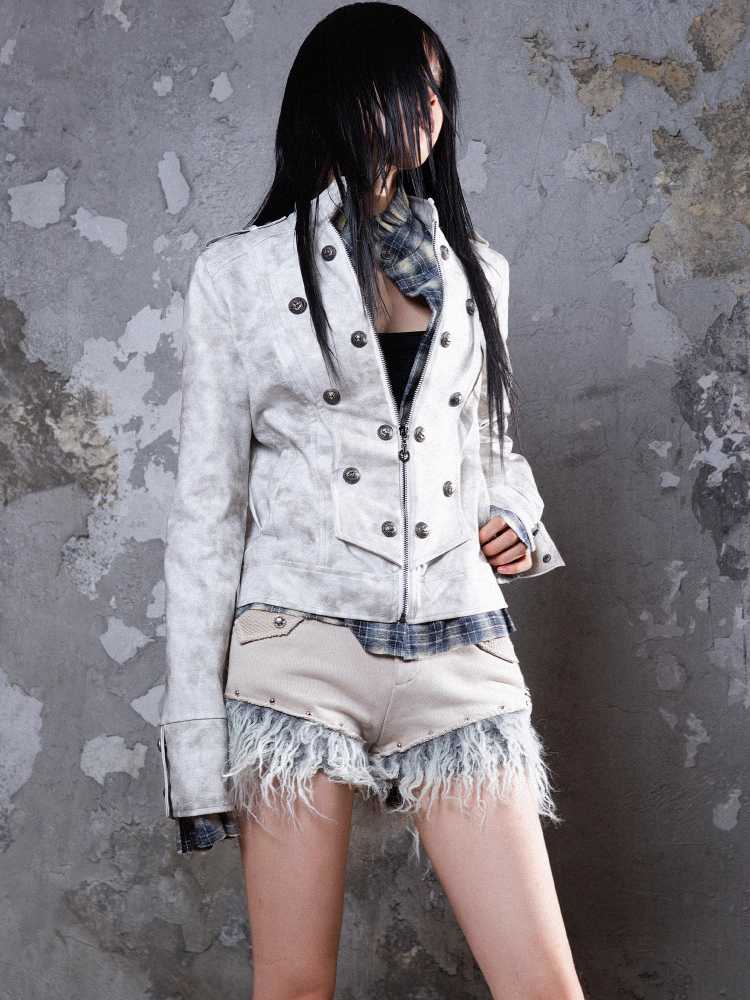 Fake two piece distressed jacket