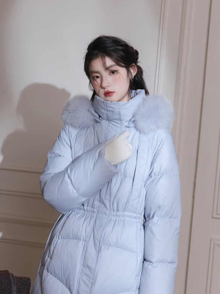 Hood collar long down jacket