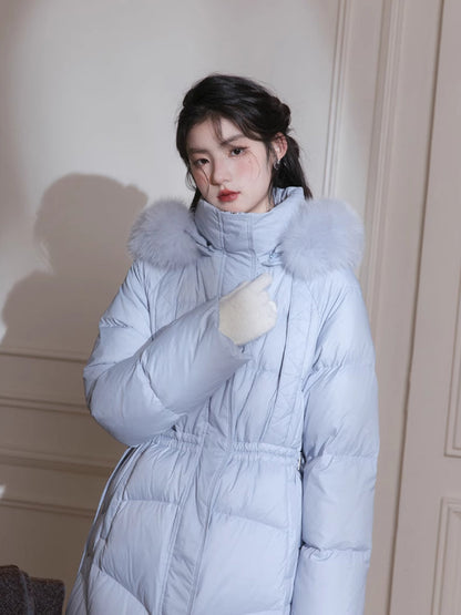 Hood collar long down jacket