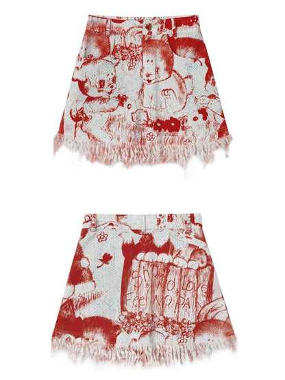 Denim print cotton skirt