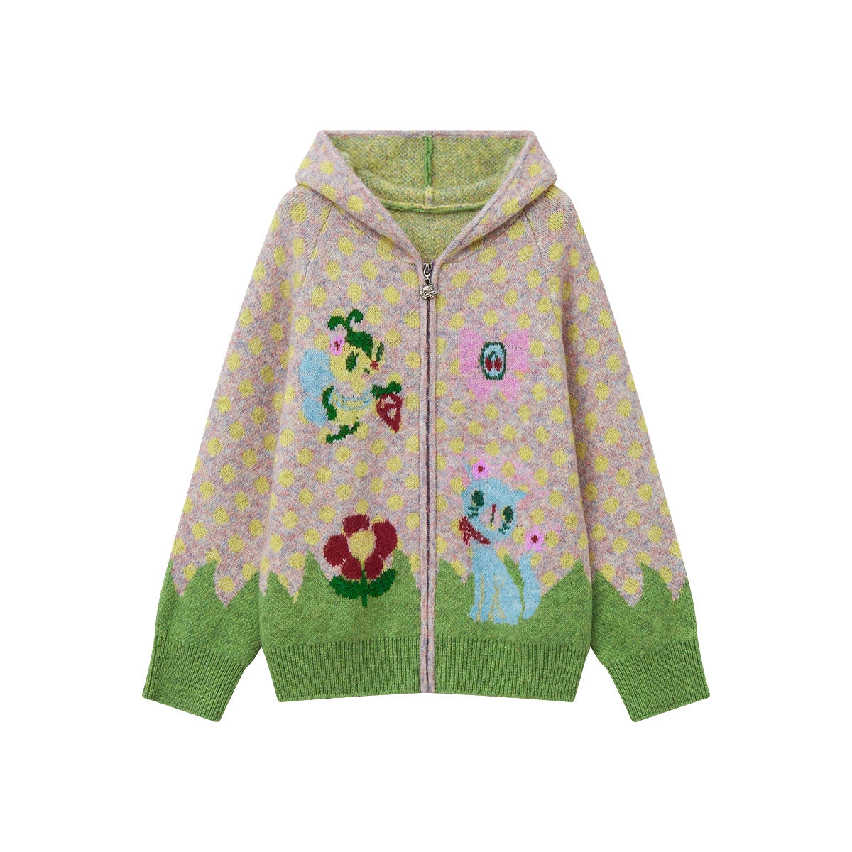 Light Pink Polka Dot Hooded Cardigan