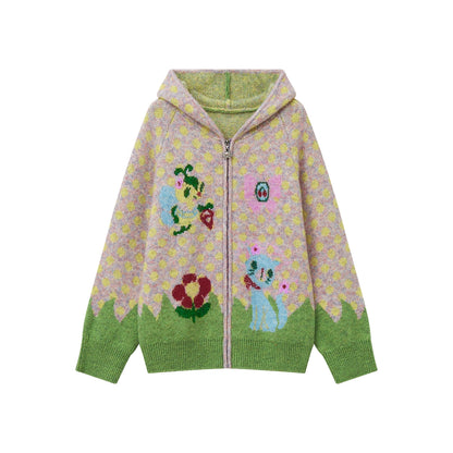 Light Pink Polka Dot Hooded Cardigan