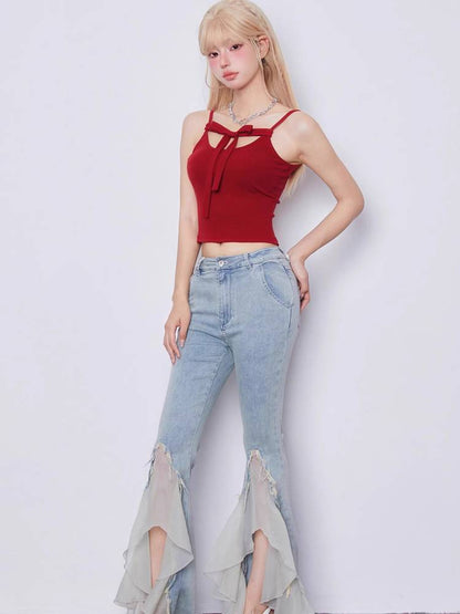 Red ribbon camisole top