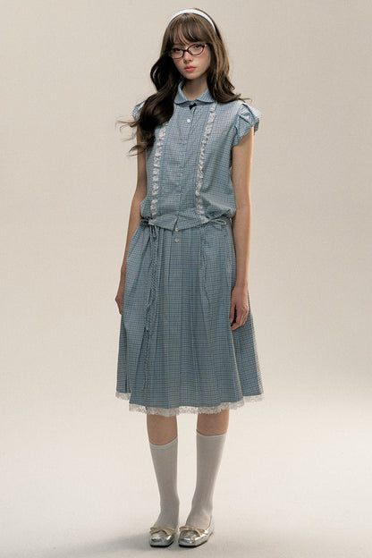 Flying Sleeve Shirt and Pleated Skirt Set-Up