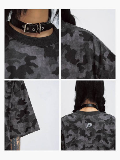 Camouflage print wash T-shirt