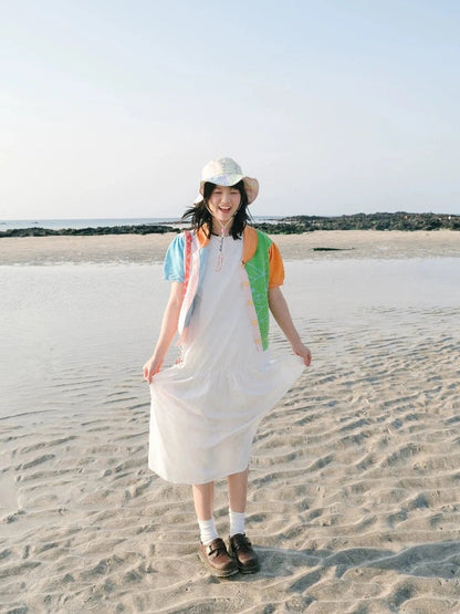 White flower long skirt dress