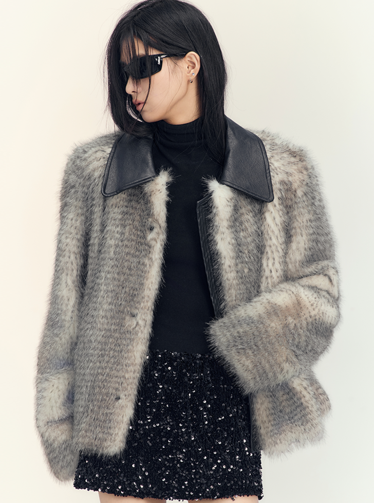 gradient ring fur jacket