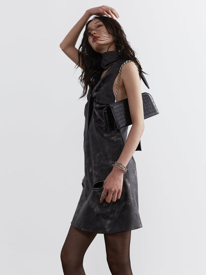 Ink-dyed leather scarf dress