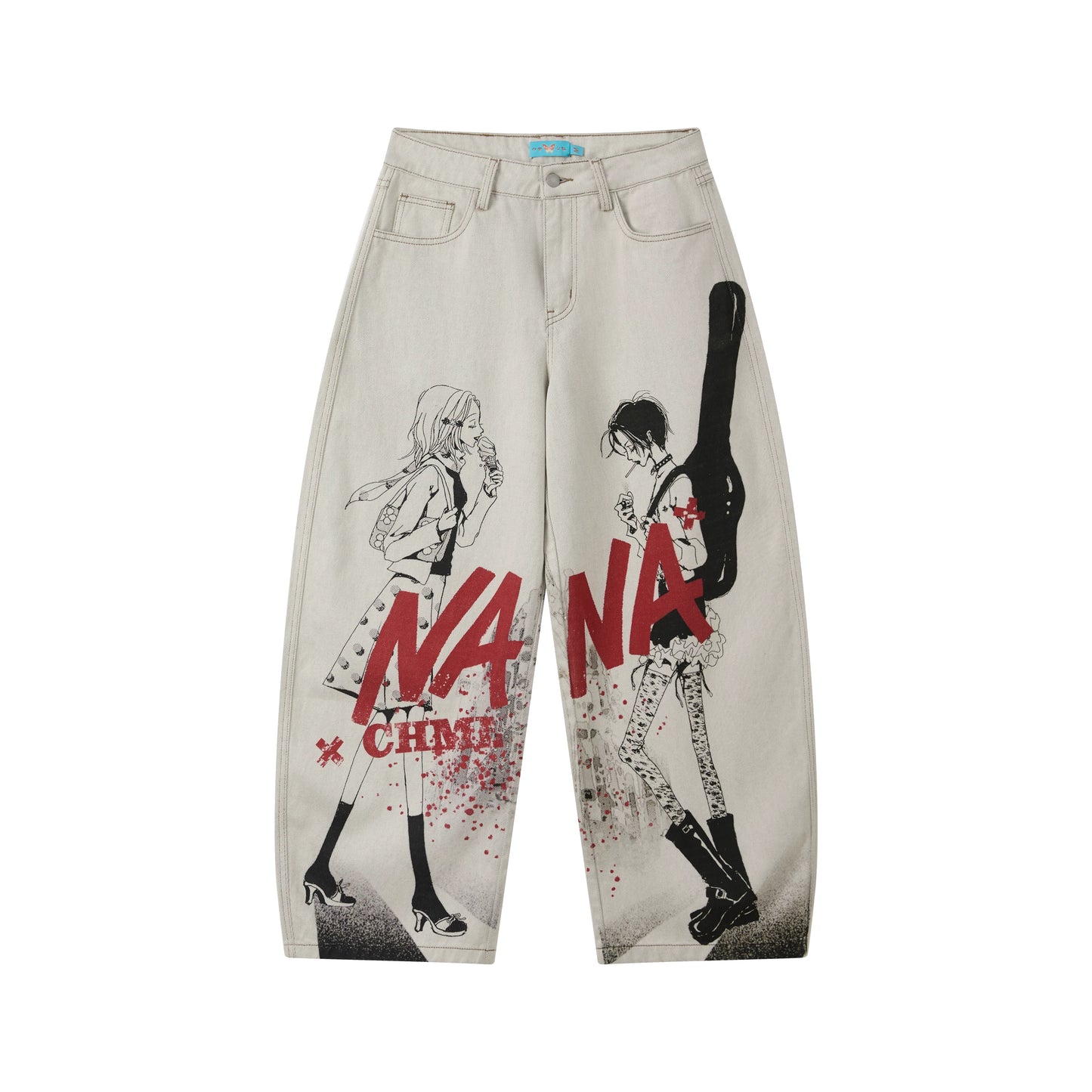 Printed Denim Scimitar Pants