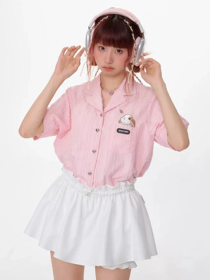 Rabbit embroidery short sleeve shirt