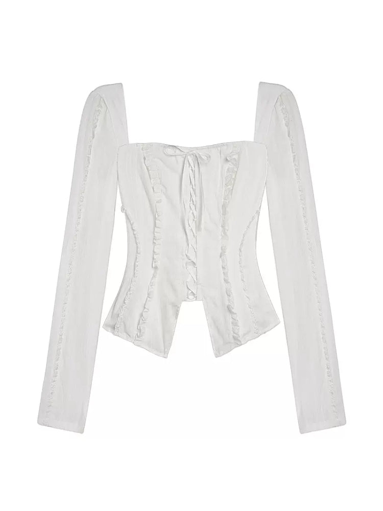 Slim waist frill shirt