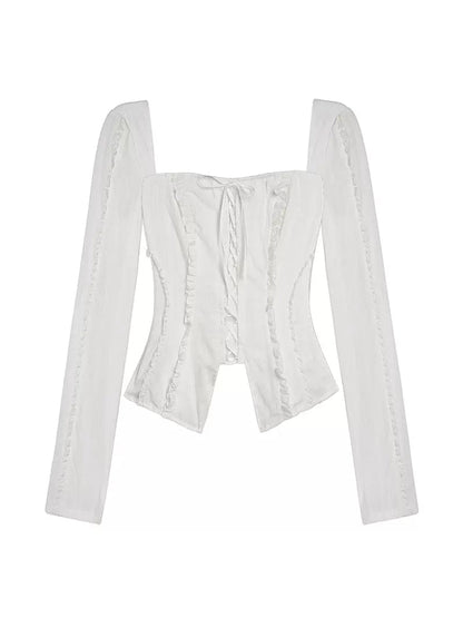 Slim waist frill shirt