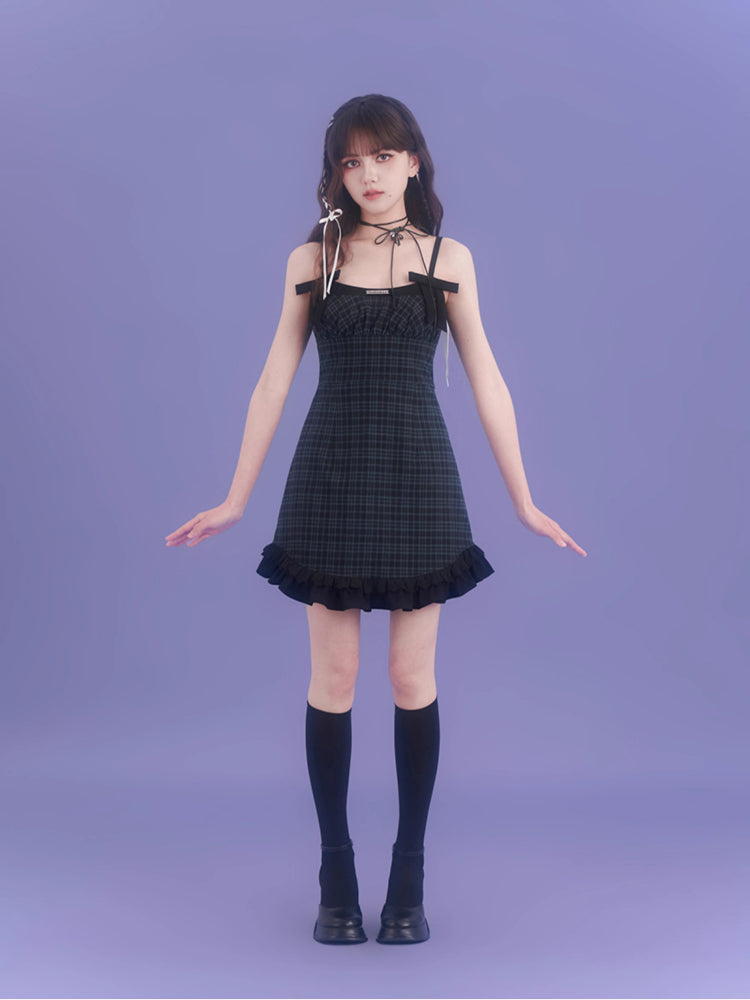 Sexy plaid suspender dress