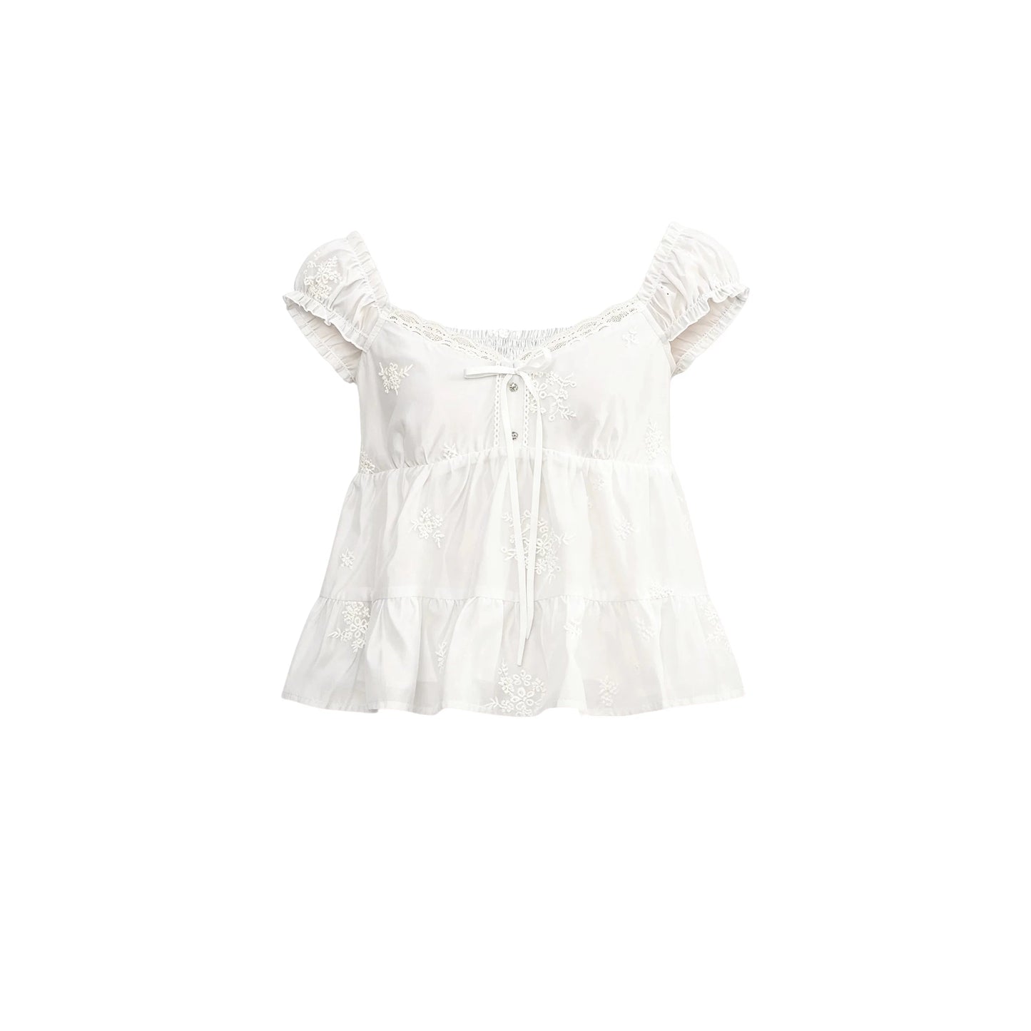 French Lace Puff Sleeve Blouse