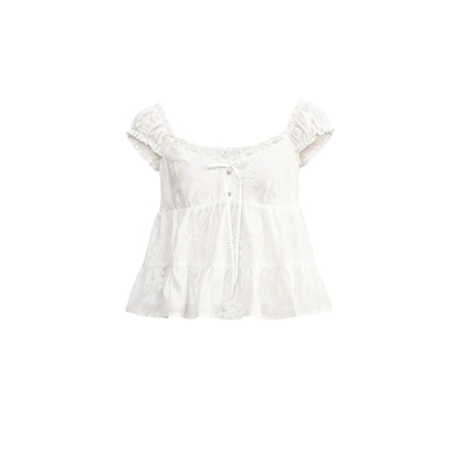 French Lace Puff Sleeve Blouse