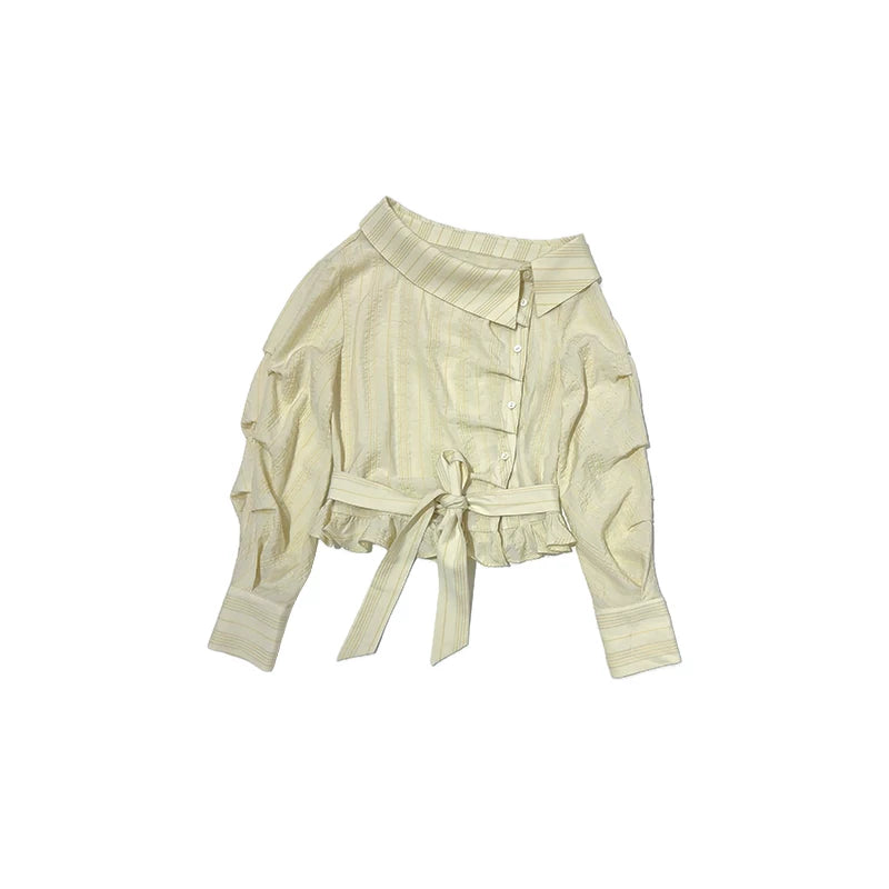 Creamy Yellow Striped Ruffled Top