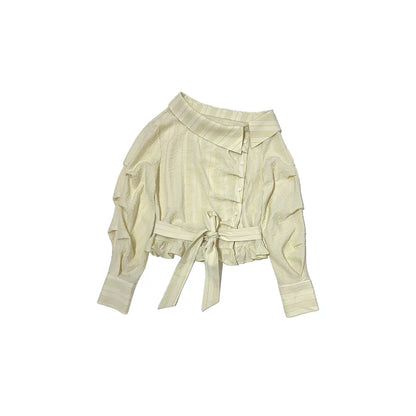 Creamy Yellow Striped Ruffled Top