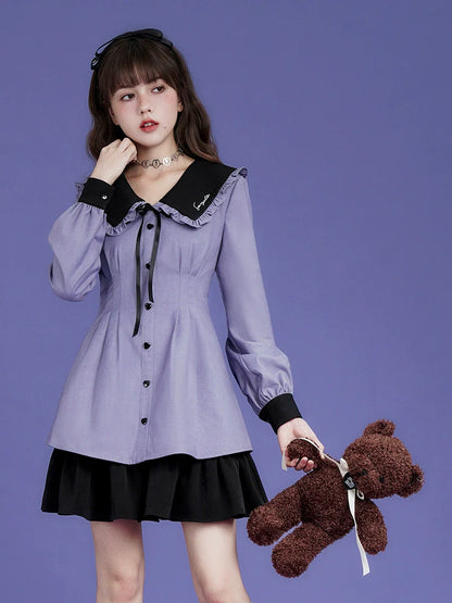 Princess lapel long sleeve dress