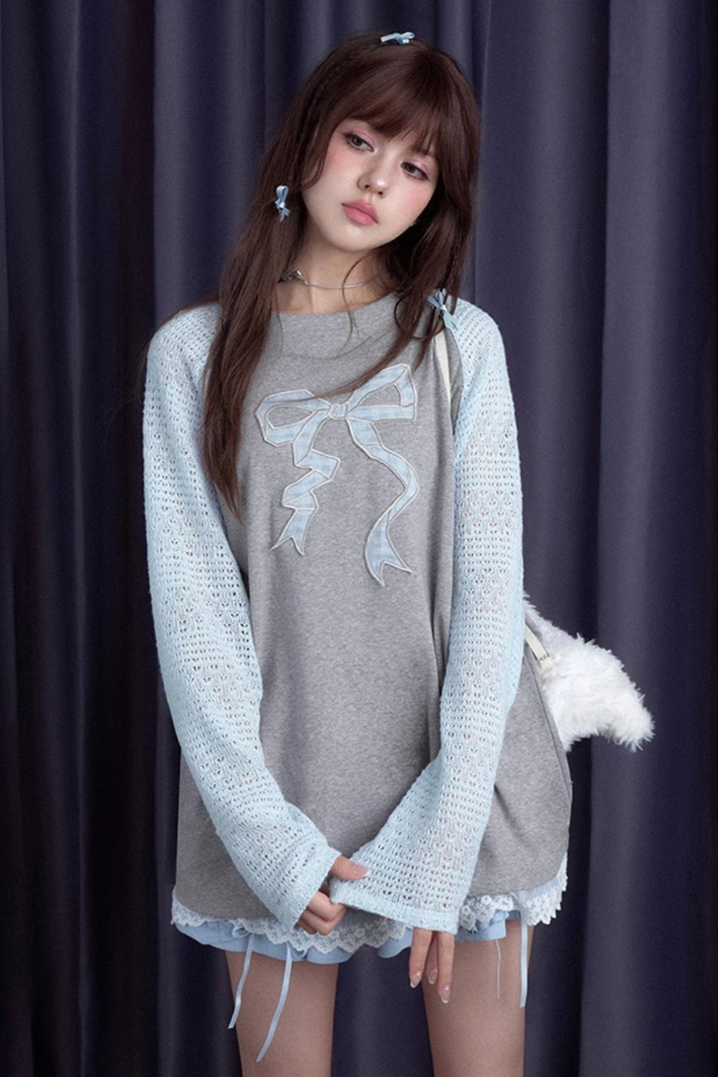 Dreamy Gentle Gray Blue Long Sleeve Top