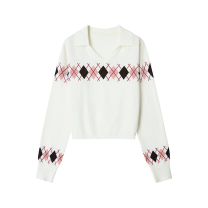 White Diamond Wool Knit Sweater