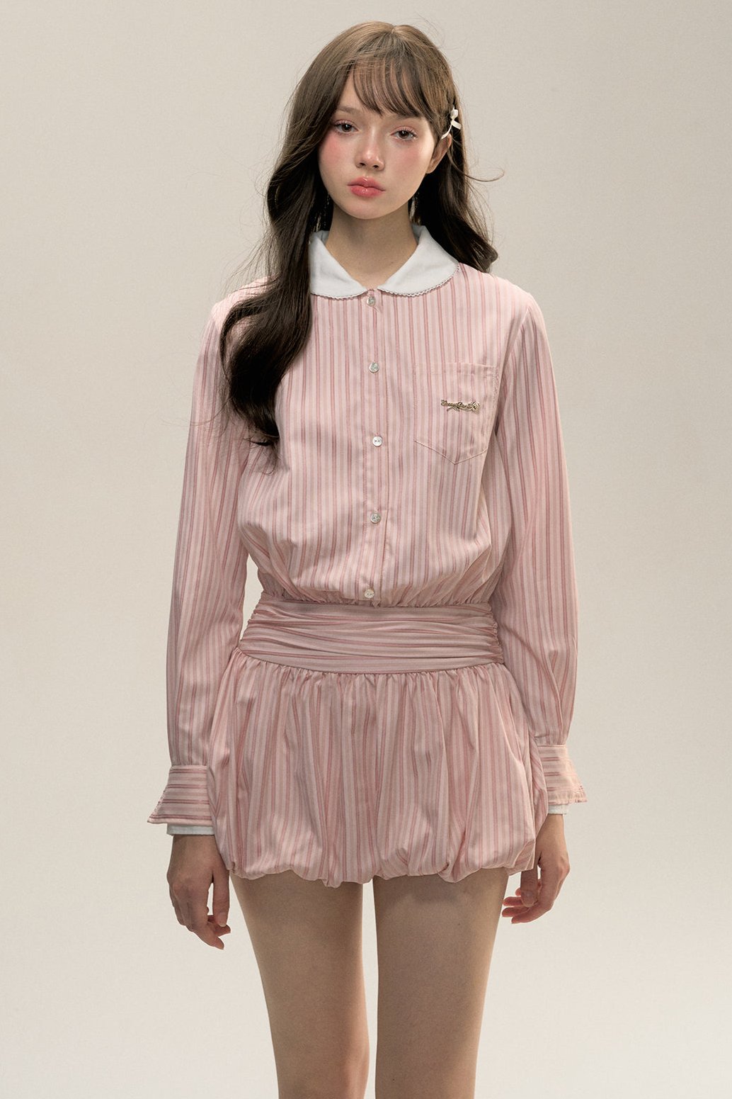 Pink Stripe Doll Collar Dress