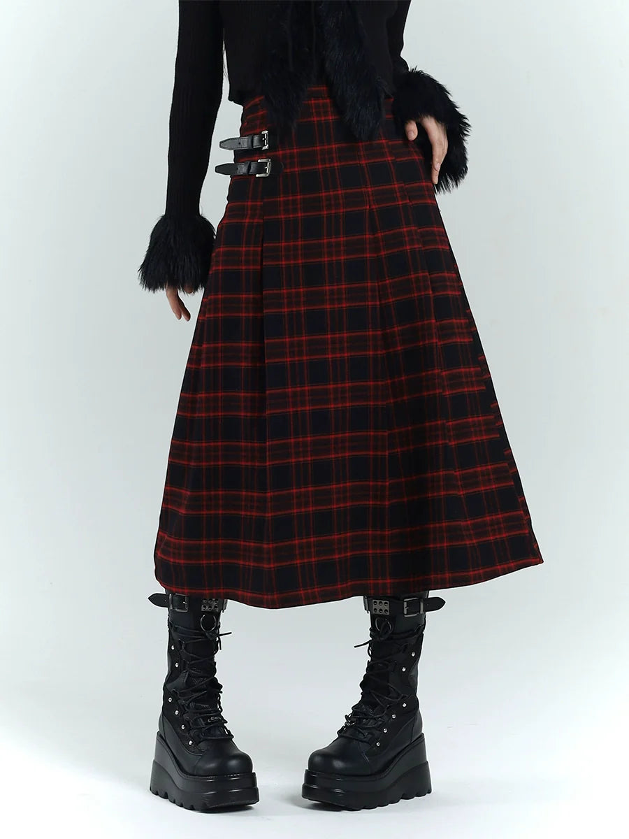 Red Plaid Long Skirt