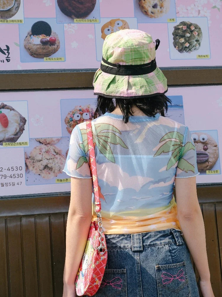 Printed mesh short sleeve T-shirt