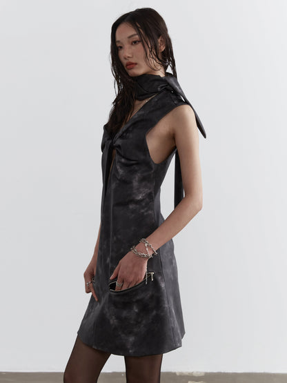 Ink-dyed leather scarf dress