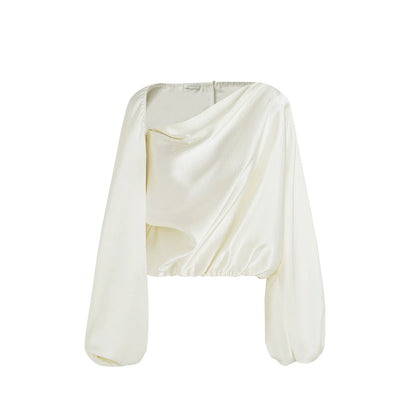 Satin Asymmetrical Off-Shoulder Blouse
