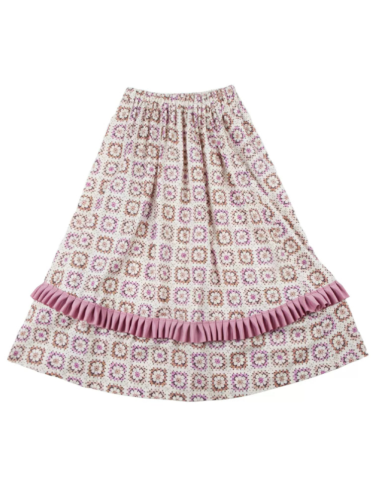 Purple pink printed lace skirt