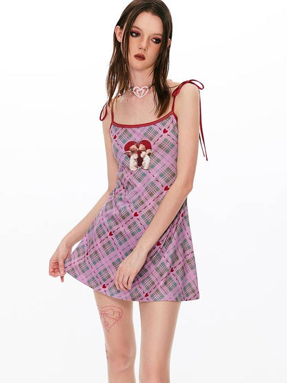 Plaid trap waist dress