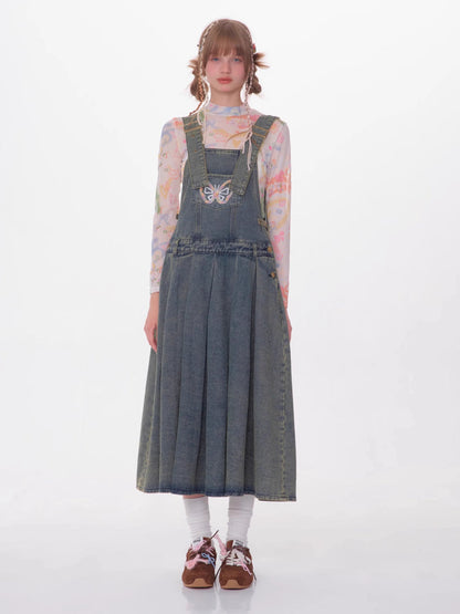 Denim suspender skirt