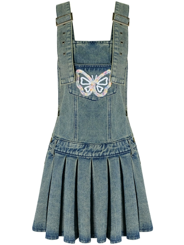 Denim suspender skirt