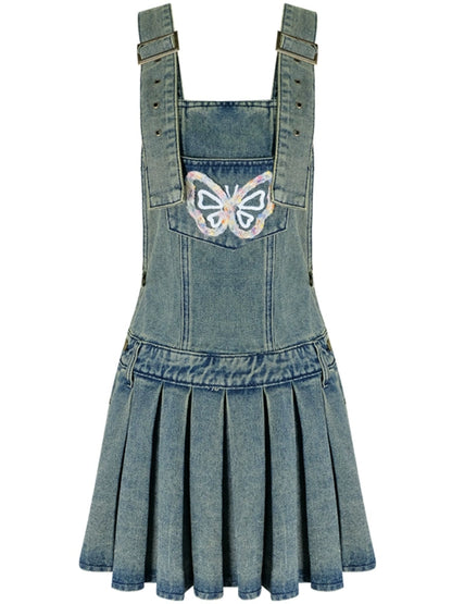 Denim suspender skirt