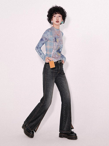 Retro wash dark slim pants