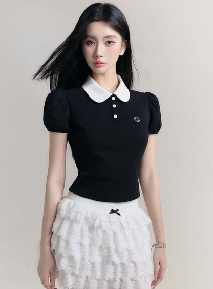 Girly Color Slim Polo Top