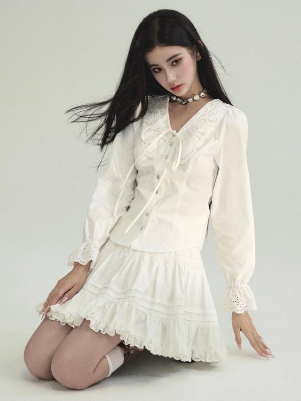 White Dove Lace Shirt Dress Set-Up
