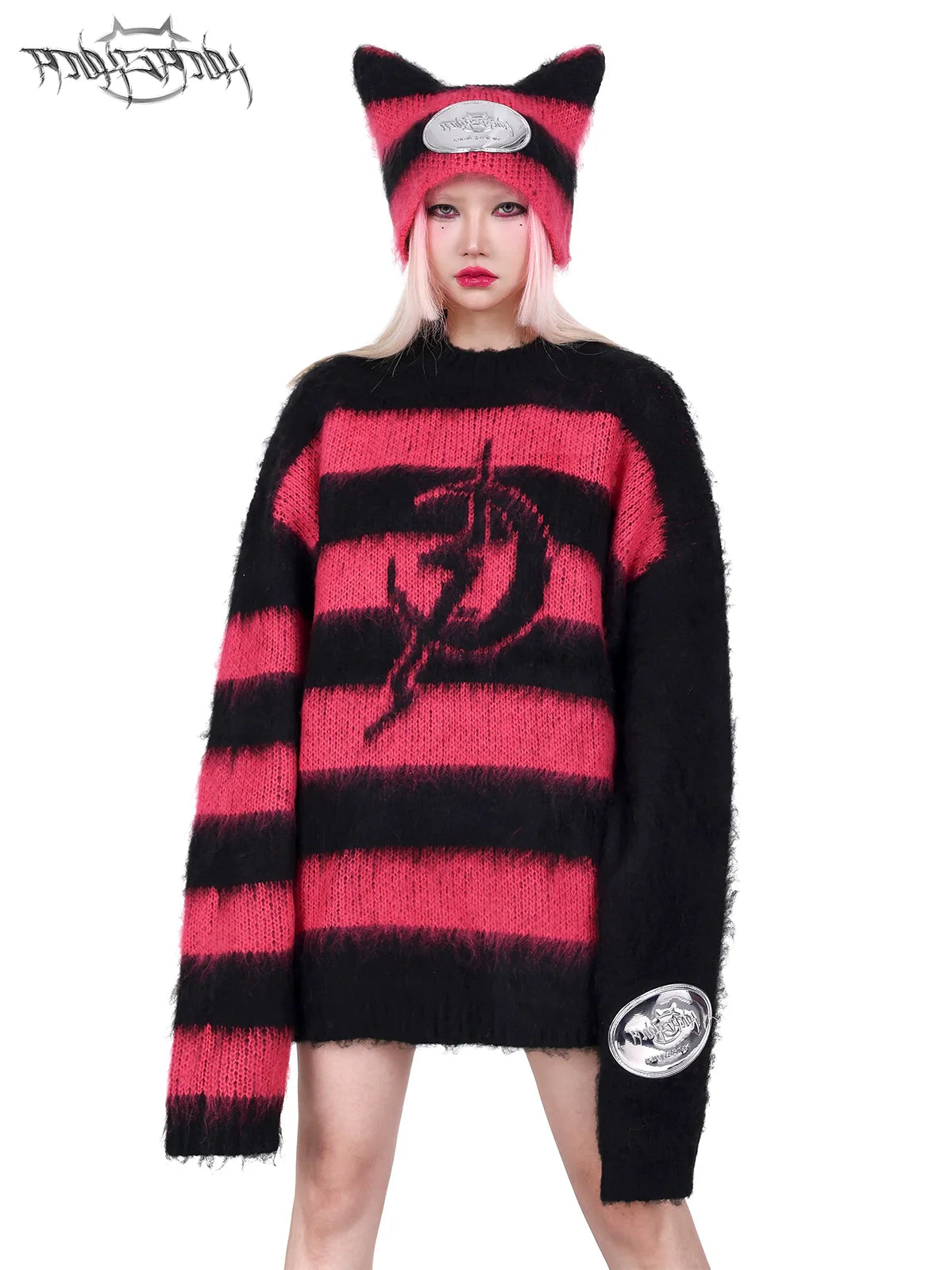 Striped Little Devil Cat Star Man Knit Hat