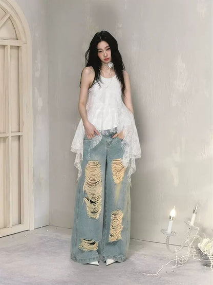 Wide leg high waist jeans