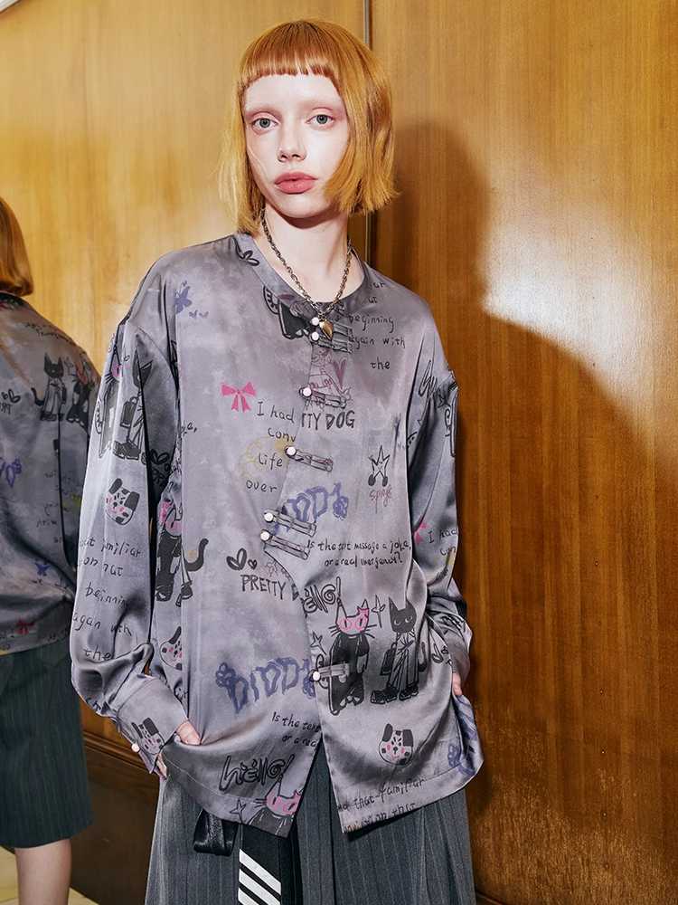 Hand-painted long-sleeved loose shirt