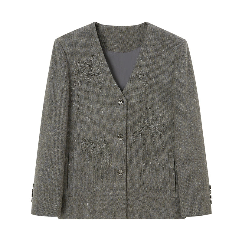 High-Density Beaded V-Neck Jacket