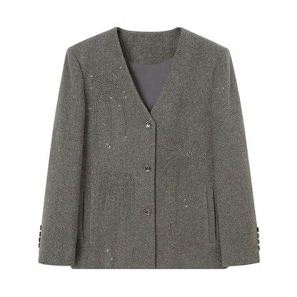 High-Density Beaded V-Neck Jacket