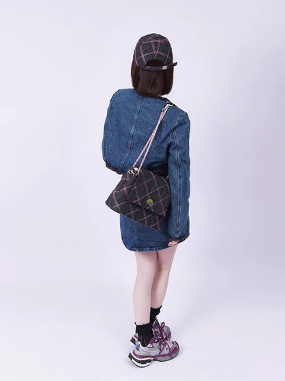 Denim plaid shoulder bag