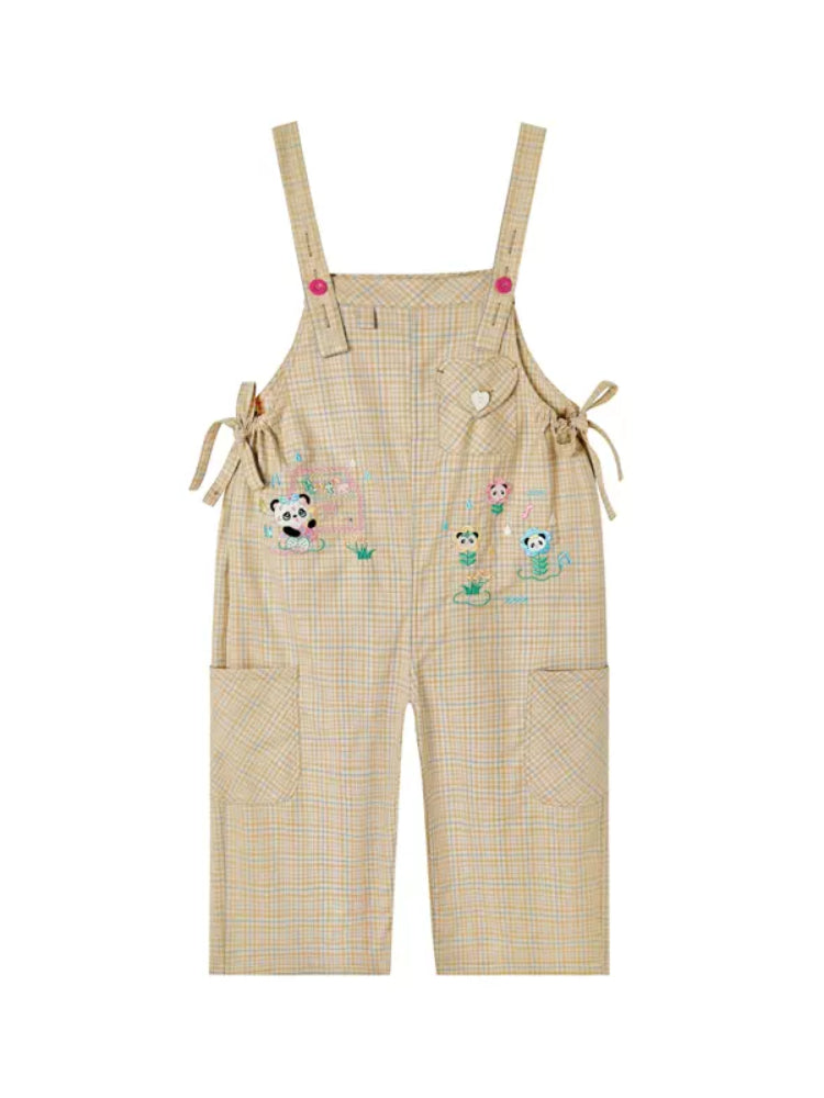 Yellow plaid casual overalls