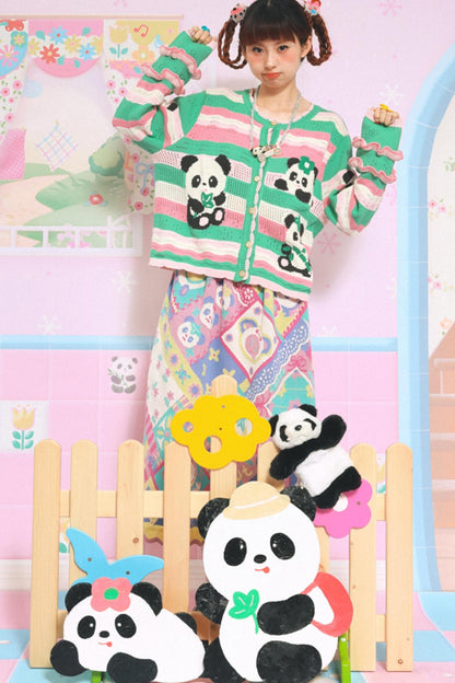 Panda Lace Sleeve Striped Cardigan