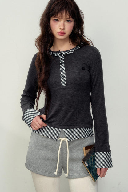 Plaid Panel Two Long-Sleeved Tops