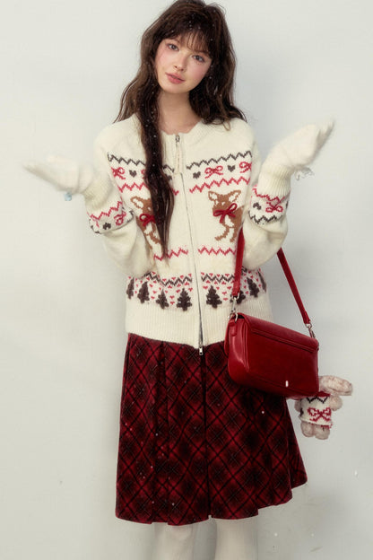 Preppy Style Fawn Fair Isle Knit Sweater