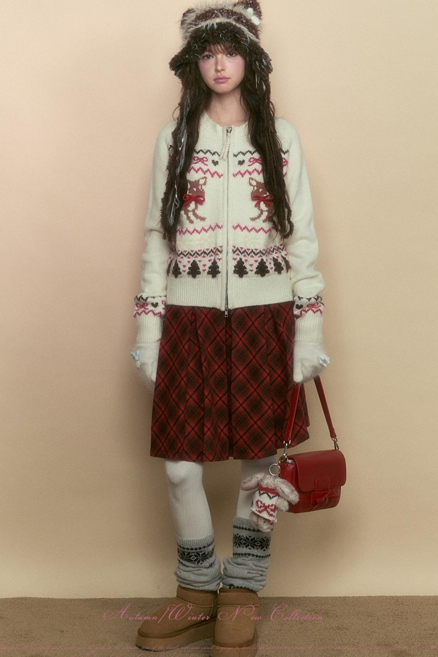 Preppy Style Fawn Fair Isle Knit Sweater