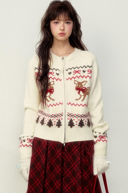 Preppy Style Fawn Fair Isle Knit Sweater