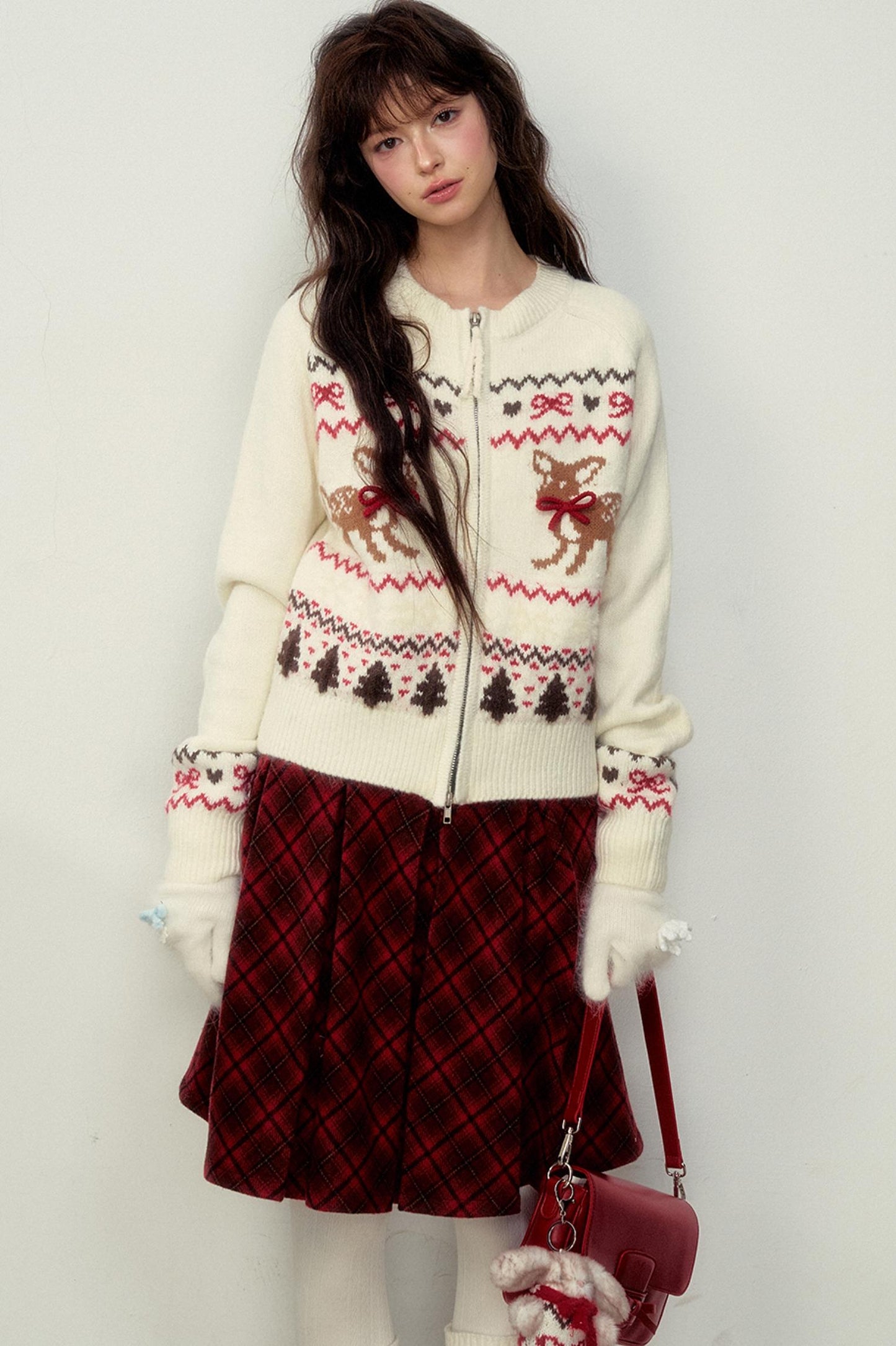 Preppy Style Fawn Fair Isle Knit Sweater